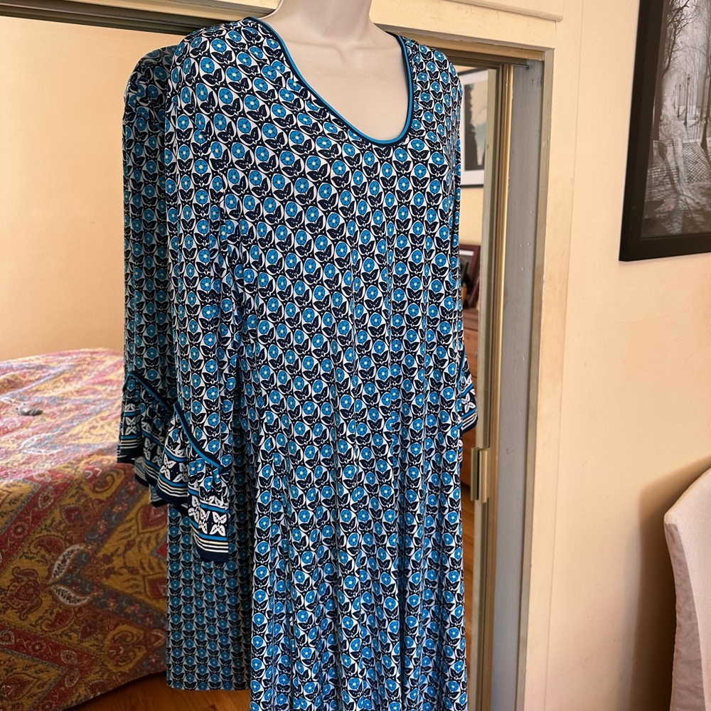 Max Edition Teal and White Patterned Long Sleeve Dress